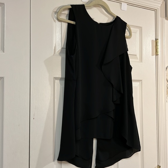 Kenneth Cole black ruffle sleeveless  layers flowy work business casual top L - Picture 3 of 10